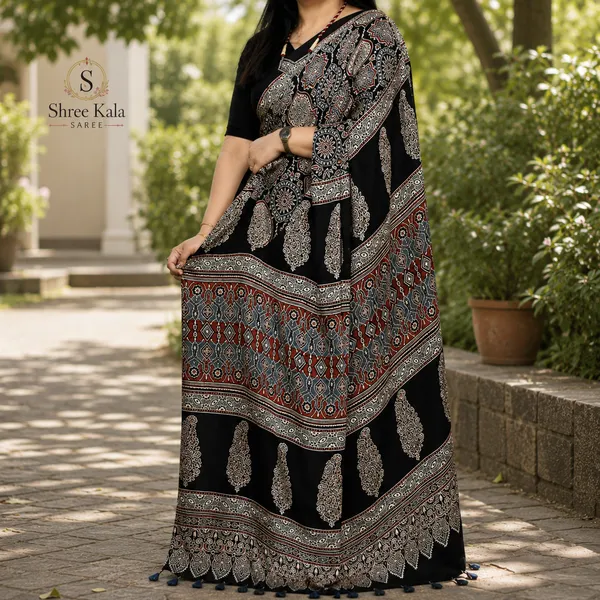 New_Ajrakh_modal_Silk_Saree_With_Blouse_Piece