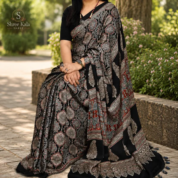 New_Ajrakh_modal_Silk_Saree_With_Blouse_Piece