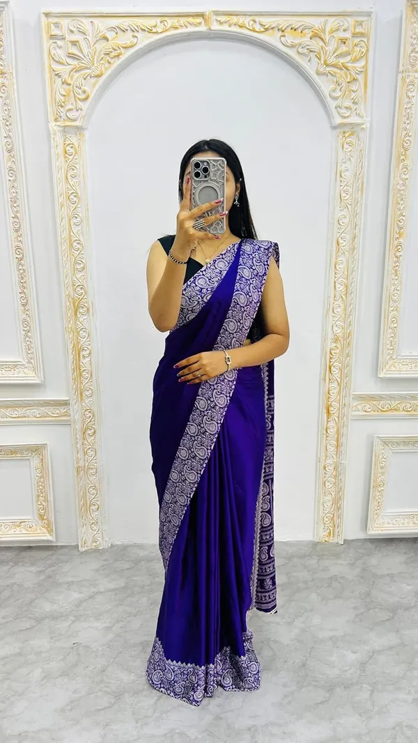 New_Blue_Attractive_Sami_Gajji_Ajrakh_Rust_pallu_Silk_Saree_With_blouse_piece