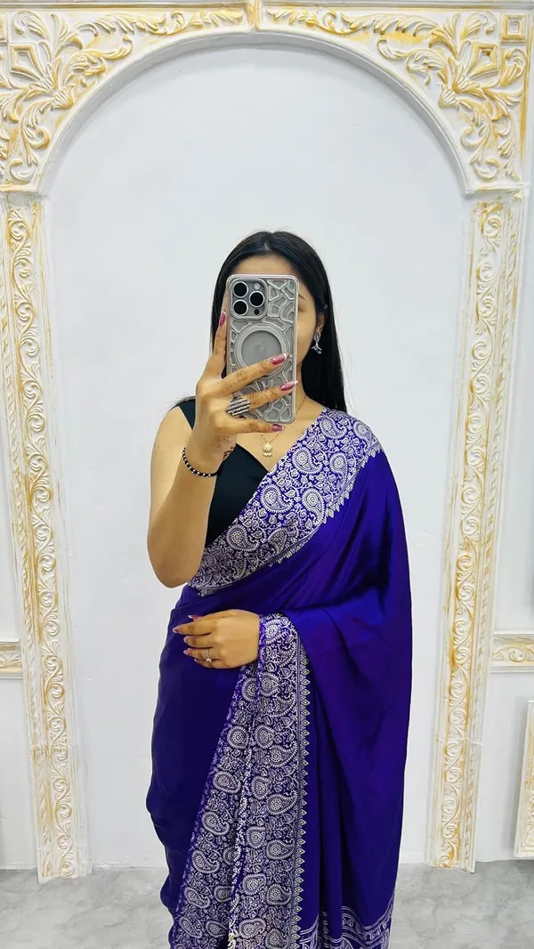 New_Blue_Attractive_Sami_Gajji_Ajrakh_Rust_pallu_Silk_Saree_With_blouse_piece