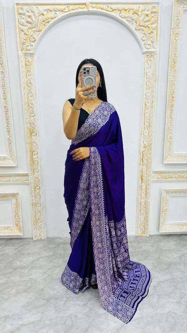 New_Blue_Attractive_Sami_Gajji_Ajrakh_Rust_pallu_Silk_Saree_With_blouse_piece