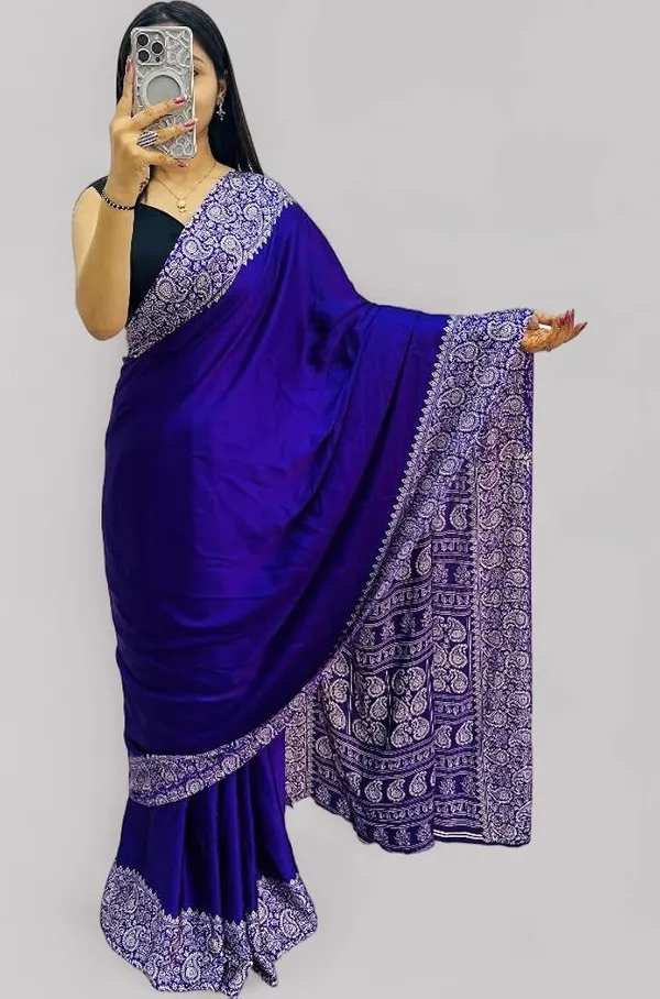 New_Blue_Attractive_Sami_Gajji_Ajrakh_Rust_pallu_Silk_Saree_With_blouse_piece