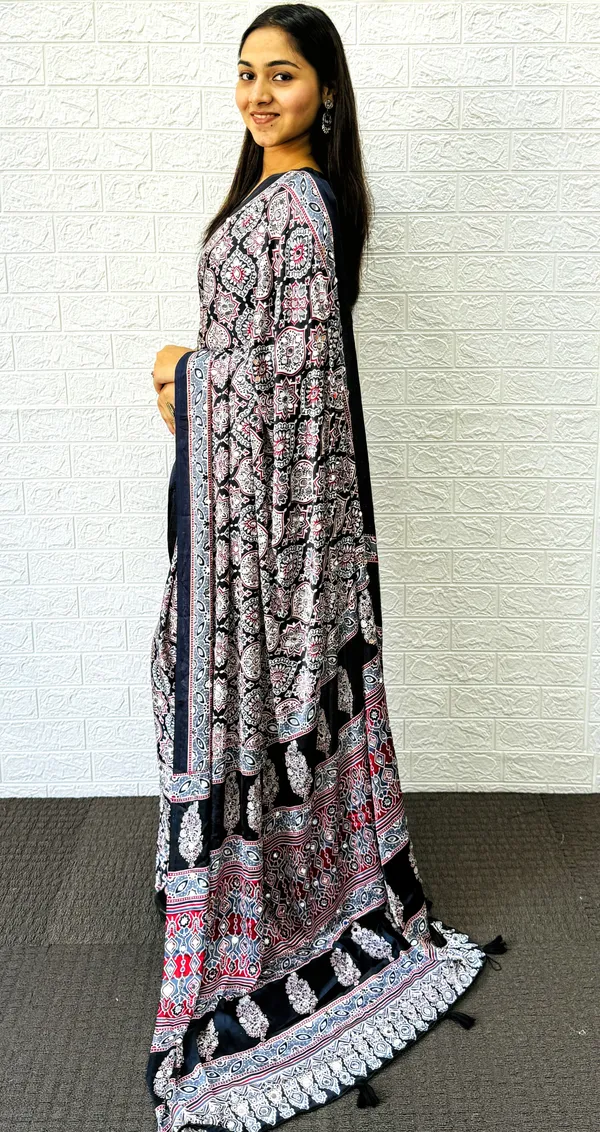 New_Gajji_Silk_Ajrakh_Modal_Silk_Saree_With_Heavy_Mirror_Wark_