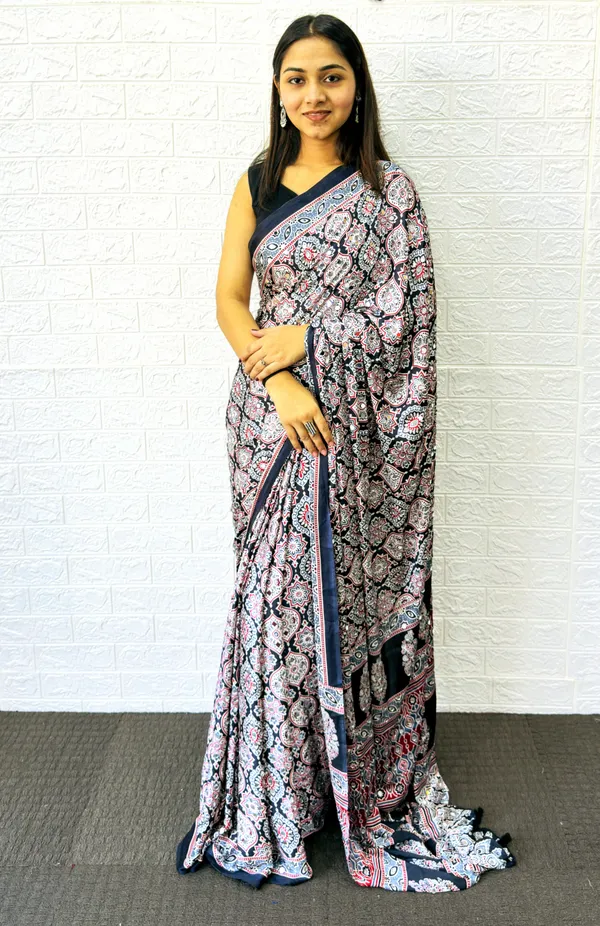New_Gajji_Silk_Ajrakh_Modal_Silk_Saree_With_Heavy_Mirror_Wark_