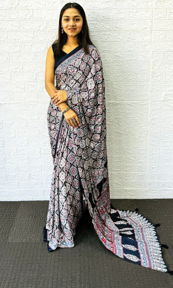 New_Gajji_Silk_Ajrakh_Modal_Silk_Saree_With_Heavy_Mirror_Wark_