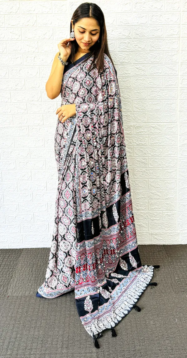 New_Gajji_Silk_Ajrakh_Modal_Silk_Saree_With_Heavy_Mirror_Wark_