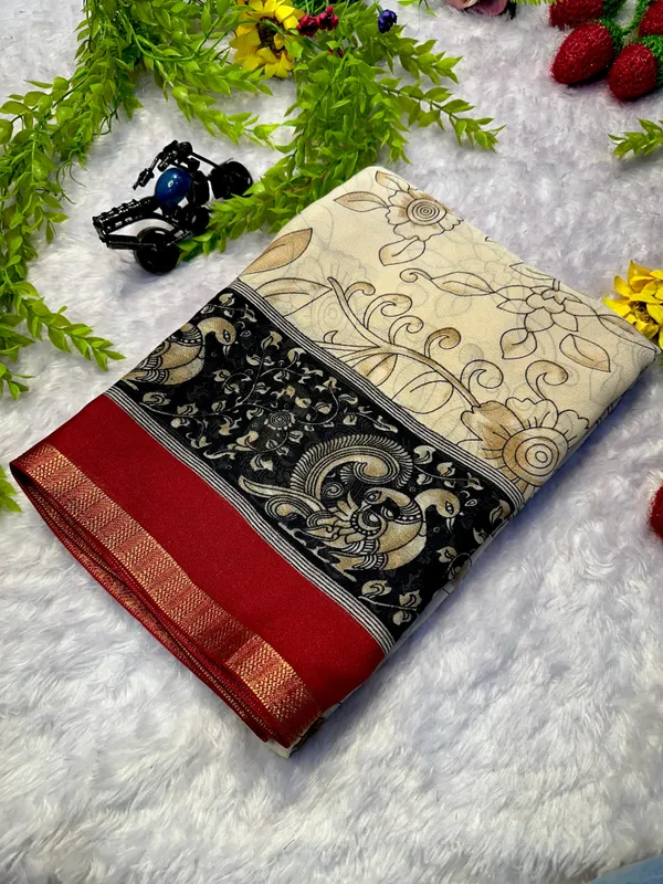 New_Red._Border_Soft_Fabric_Kalamkari_Designs_With_Blouse_Piece_