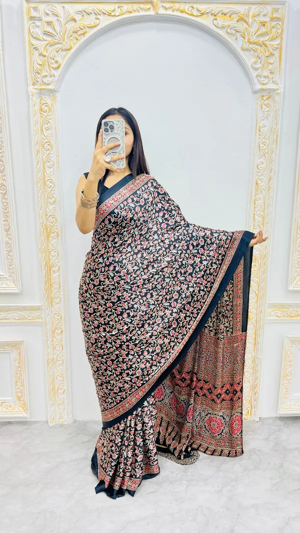 New_crazy_Sami_Modal_Silk_Ajrakh_Printed_Saree_With_Saree
