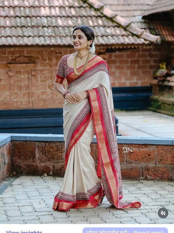 Premium_designing_Dola_Silk_print_with_Blouse_Piece_Onam_