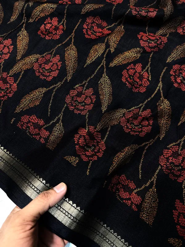 Primium_Black_Designer_Saree_Marshmallow_With_Blouse_Piece_