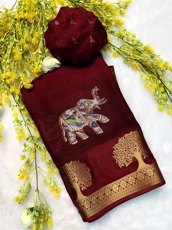Primium_Red_Designer_Saree_with_Elephant_&_Tree_Motifs_Marshmallow_With_Blouse_Piece_