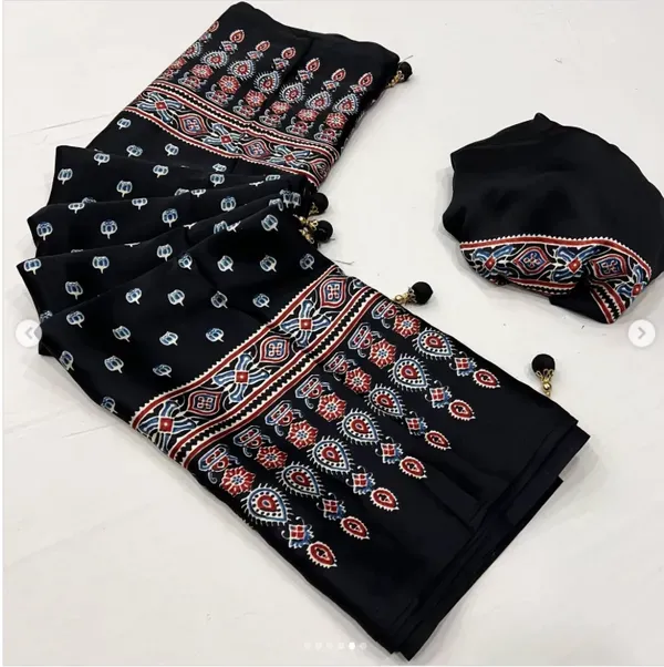 Tussle_Black_Ajrakh_Printed_Satin_Gaji_Silk_Saree