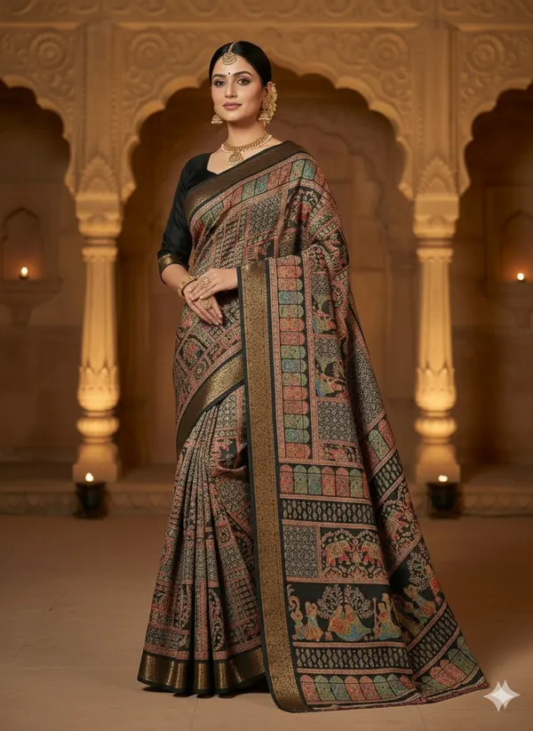 Black_Patola_Dola_Silk_Saree_With_Traditional_Motifs_and_a_wide_gold_zari_border._