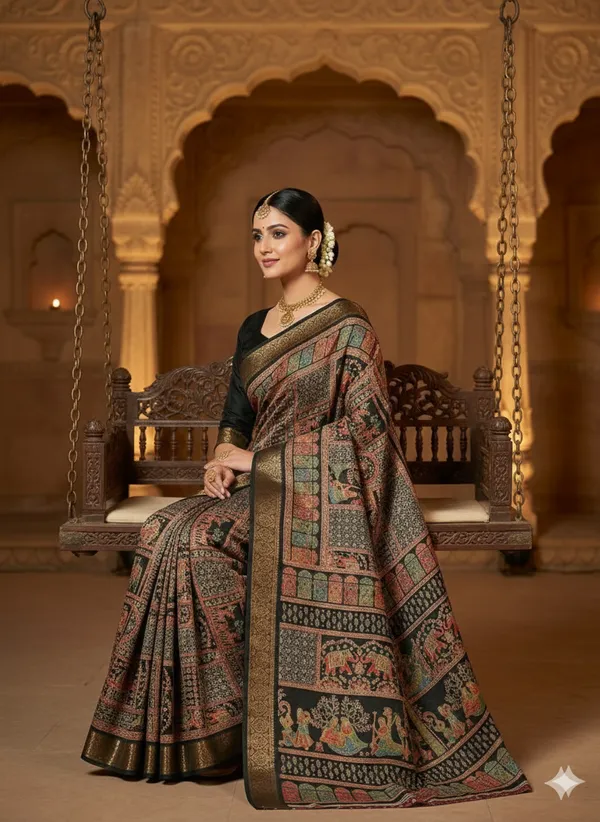 Black_Patola_Dola_Silk_Saree_With_Traditional_Motifs_and_a_wide_gold_zari_border._