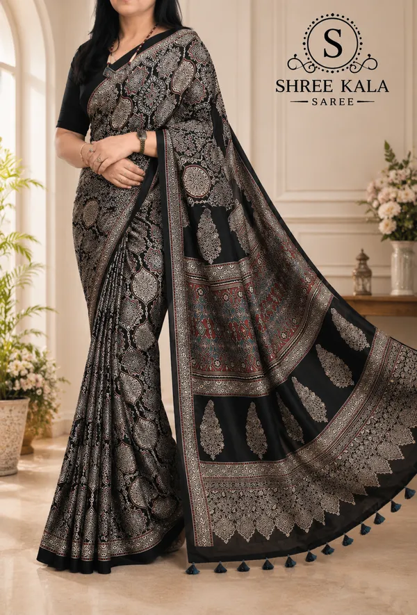 Shree_Kala_Saree_Black_Ajarakh_Modal_Silk_Saree_with_Blouse_Piece