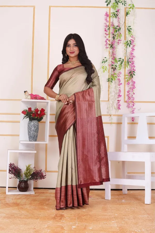 Beige_&_Maroon_Banarasi-Style_Soft_Silk_Saree_For_Women_|_Elegant_Beige_And_Maroon_Zari_Woven_Saree_With_Rich_Pallu_&_Blouse_Piece_|_Perfect_For_Wedding,_Party