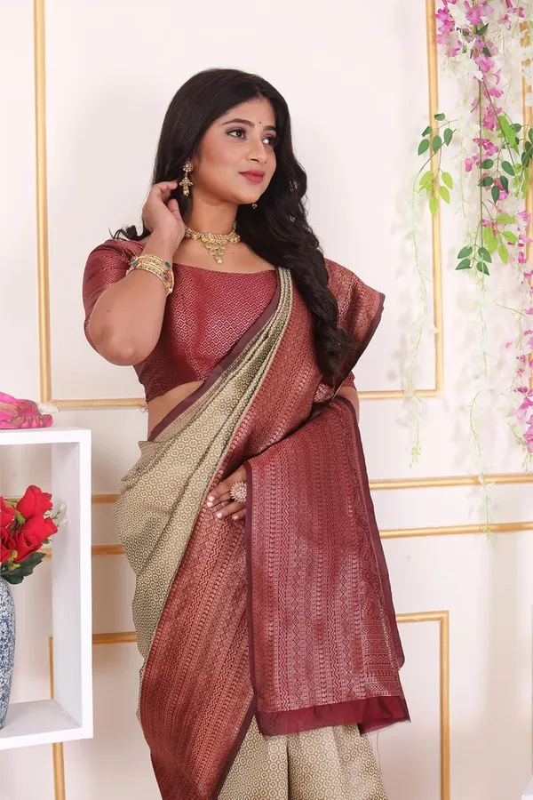 Beige_&_Maroon_Banarasi-Style_Soft_Silk_Saree_For_Women_|_Elegant_Beige_And_Maroon_Zari_Woven_Saree_With_Rich_Pallu_&_Blouse_Piece_|_Perfect_For_Wedding,_Party