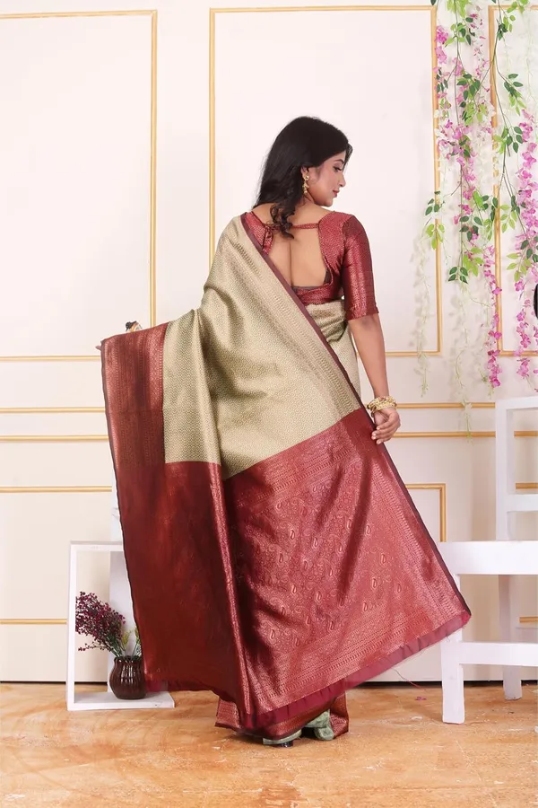 Beige_&_Maroon_Banarasi-Style_Soft_Silk_Saree_For_Women_|_Elegant_Beige_And_Maroon_Zari_Woven_Saree_With_Rich_Pallu_&_Blouse_Piece_|_Perfect_For_Wedding,_Party