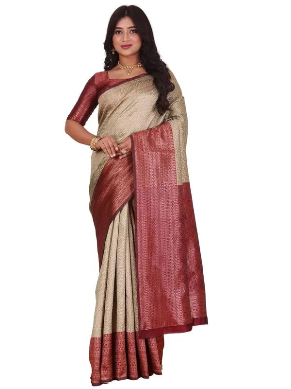 Beige_&_Maroon_Banarasi-Style_Soft_Silk_Saree_For_Women_|_Elegant_Beige_And_Maroon_Zari_Woven_Saree_With_Rich_Pallu_&_Blouse_Piece_|_Perfect_For_Wedding,_Party