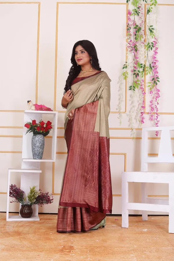 Beige_&_Maroon_Banarasi-Style_Soft_Silk_Saree_For_Women_|_Elegant_Beige_And_Maroon_Zari_Woven_Saree_With_Rich_Pallu_&_Blouse_Piece_|_Perfect_For_Wedding,_Party