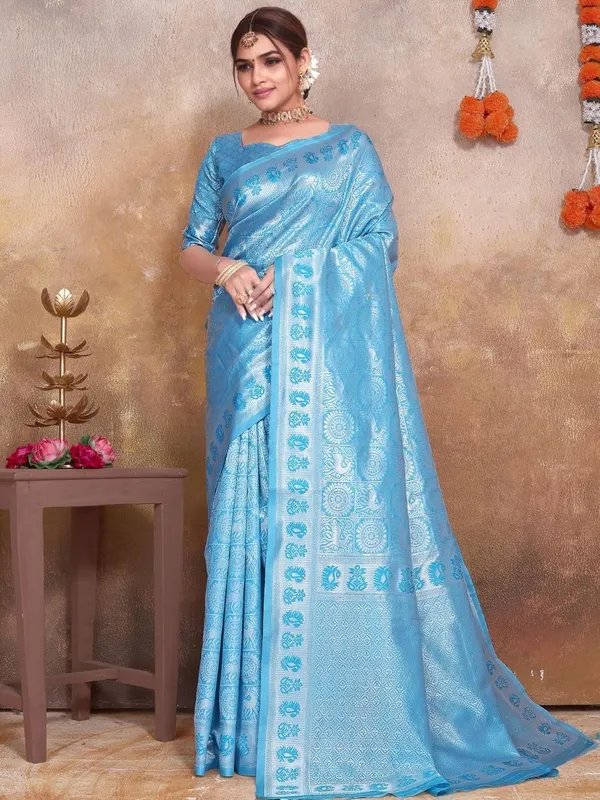 Light_Blue_Happy_Hatch_Banarasi-Style_Soft_Silk_Saree_With_Blouse_Piece_|_Traditional_Woven_Design_Saree_For_Wedding_Light_Blue_Banarasi-Style_Saree