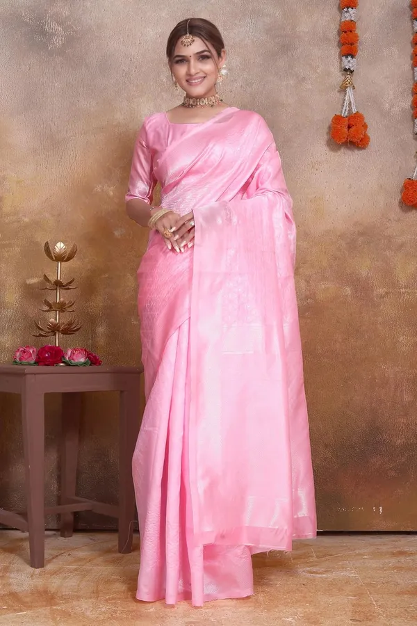 Pink_Pink_Banarasi-Style_Soft_Silk_Saree_|_Quarter_Sleeve_Blouse_Included_|_Woven_Border_|_Festival_Occasion_Wear