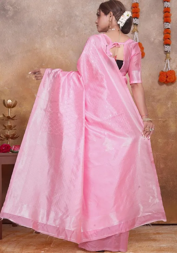 Pink_Pink_Banarasi-Style_Soft_Silk_Saree_|_Quarter_Sleeve_Blouse_Included_|_Woven_Border_|_Festival_Occasion_Wear