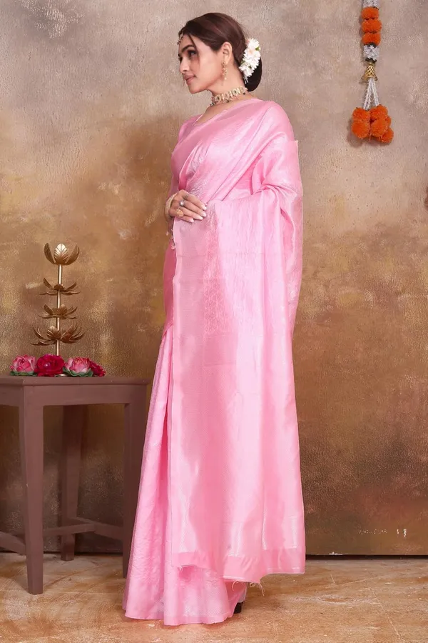 Pink_Pink_Banarasi-Style_Soft_Silk_Saree_|_Quarter_Sleeve_Blouse_Included_|_Woven_Border_|_Festival_Occasion_Wear