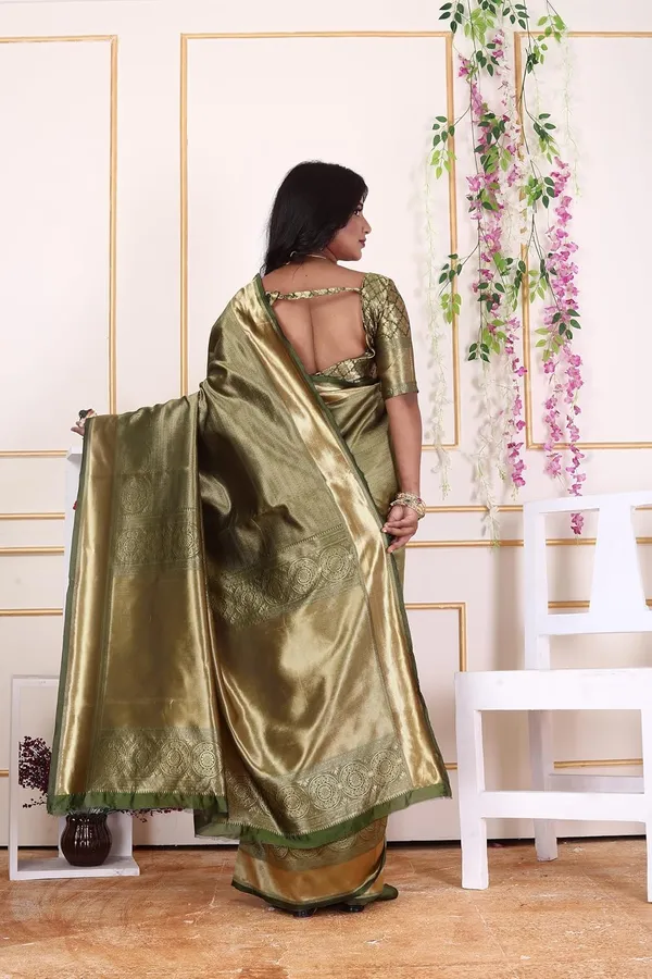 Olive_Gold_Banarasi-Style_Soft_Silk_Saree_With_Rich_Pallu_&_Blouse_Piece_|_Olive_Gold,_Metallic_Border