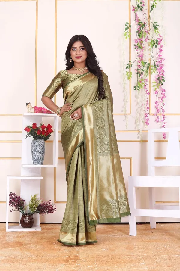 Olive_Gold_Banarasi-Style_Soft_Silk_Saree_With_Rich_Pallu_&_Blouse_Piece_|_Olive_Gold,_Metallic_Border