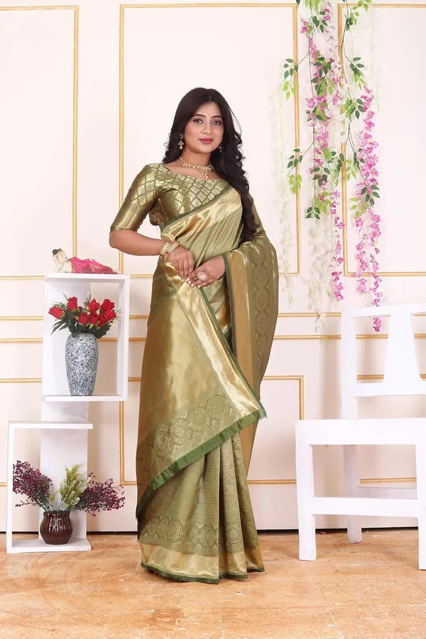 Olive_Gold_Banarasi-Style_Soft_Silk_Saree_With_Rich_Pallu_&_Blouse_Piece_|_Olive_Gold,_Metallic_Border