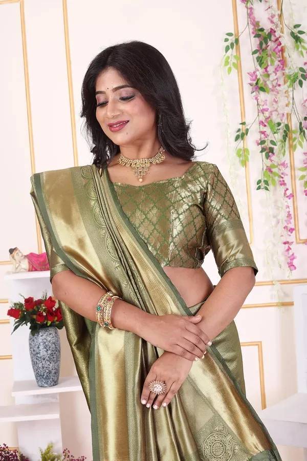 Olive_Gold_Banarasi-Style_Soft_Silk_Saree_With_Rich_Pallu_&_Blouse_Piece_|_Olive_Gold,_Metallic_Border