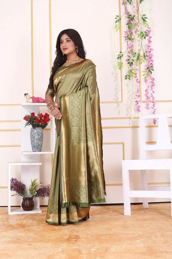 Olive_Gold_Banarasi-Style_Soft_Silk_Saree_With_Rich_Pallu_&_Blouse_Piece_|_Olive_Gold,_Metallic_Border