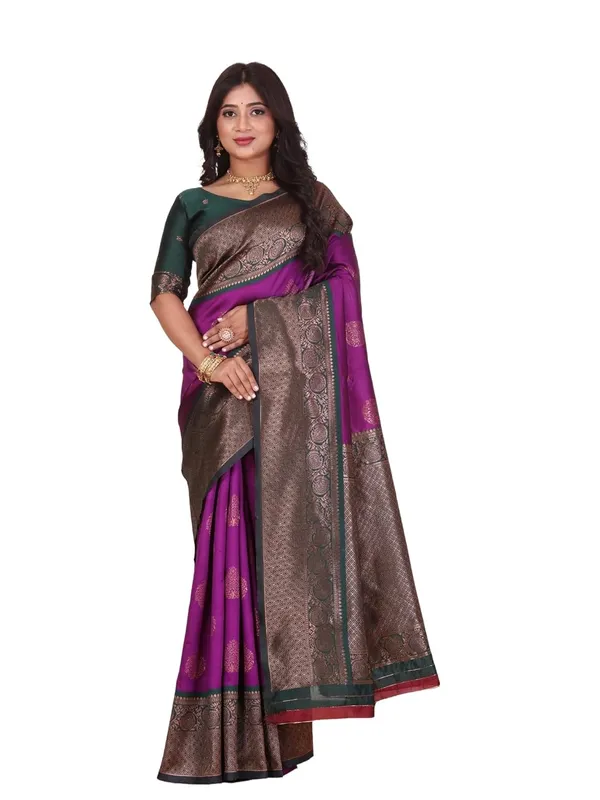 Purple_&_Coffee_Brown_Kanjivaram_Soft_Silk_Saree_In_Purple_&_Coffee_Brown_With_Rich_Copper_Zari_Weaving_And_Unstitched_Blouse_Piece