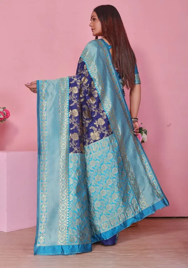Sky_Blue_&_Royal_Blue_Kanjivaram_Soft_Silk_Saree_For_Women_Sky_Blue_&_Royal_Blue_Saree_With_Rich_Zari_Border_And_Blouse_Piece