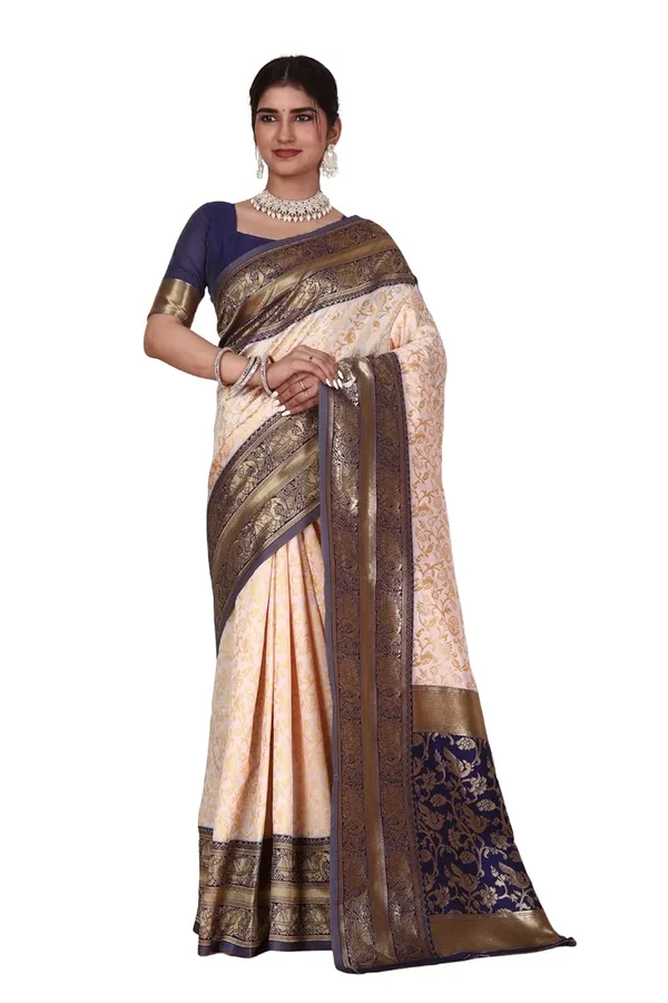 Cream_&_Navy_Blue_Kanjivaram_Soft_Silk_Saree_For_Women_Cream_&_Navy_Blue_Kanjivaram_Design_Rich_Zari_Border