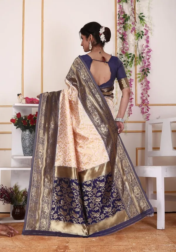 Cream_&_Navy_Blue_Kanjivaram_Soft_Silk_Saree_For_Women_Cream_&_Navy_Blue_Kanjivaram_Design_Rich_Zari_Border