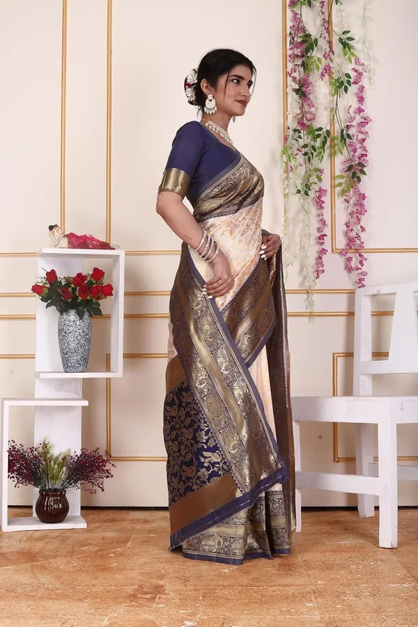 Cream_&_Navy_Blue_Kanjivaram_Soft_Silk_Saree_For_Women_Cream_&_Navy_Blue_Kanjivaram_Design_Rich_Zari_Border