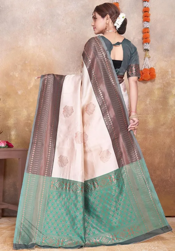 Multicolor_Kanjivaram_Soft_Silk_Saree_For_Women_Cream,_Brown_&_Green_Soft_Silk_Saree_With_Rich_Zari_Border_And_Pallu_With_Blouse_Piece