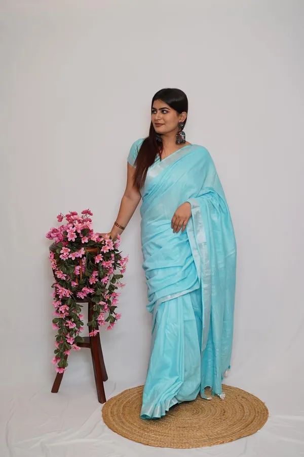 Skyblue_Cotton_Saree_With_Silver_Zari_Border_Soft_Cotton_Saree_With_Blouse_Piece
