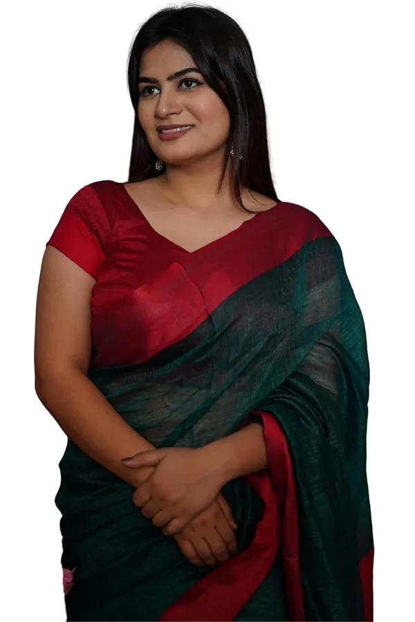 Green_&_Maroon_Cotton_Saree_Bottle_Green_&_Maroon_Dual_Tone_Saree_With_Tassel_Pallu_|_Soft_Lightweight_Saree_With_Blouse_Piece