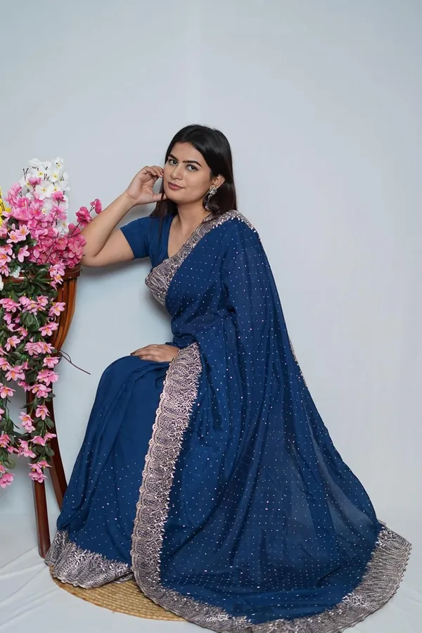 Royal_Blue_Women'S_Georgette_Saree_With_Golden_Embroidery,_Heavy_Lace_Border,_Blouse_Piece