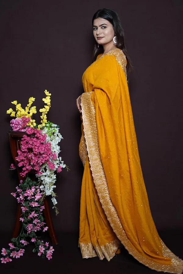 Mustard_Yellow_Women'S_Georgette_Saree_With_Golden_Embroidery,_Heavy_Lace_Border,_Blouse_Piece