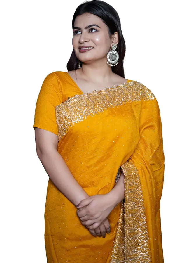 Mustard_Yellow_Women'S_Georgette_Saree_With_Golden_Embroidery,_Heavy_Lace_Border,_Blouse_Piece