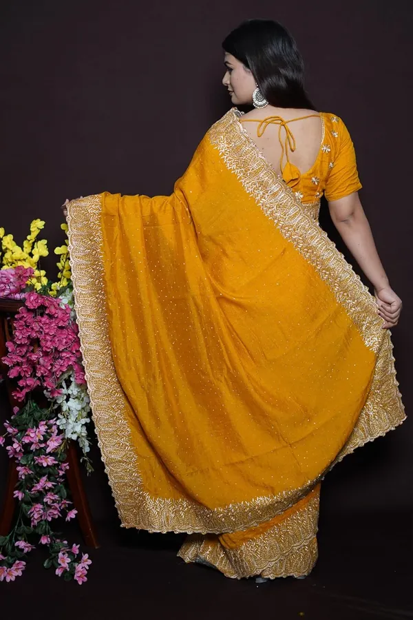 Mustard_Yellow_Women'S_Georgette_Saree_With_Golden_Embroidery,_Heavy_Lace_Border,_Blouse_Piece