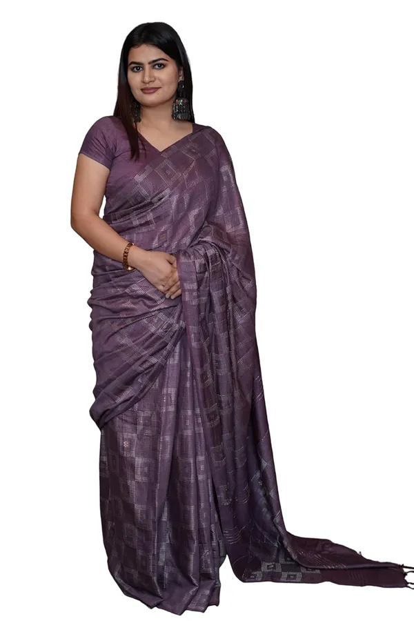 Lavender_Cotton_Saree_With_Zari_Stripes_&_Tassel_Border_|_Traditional_Saree_With_Blouse_Piece