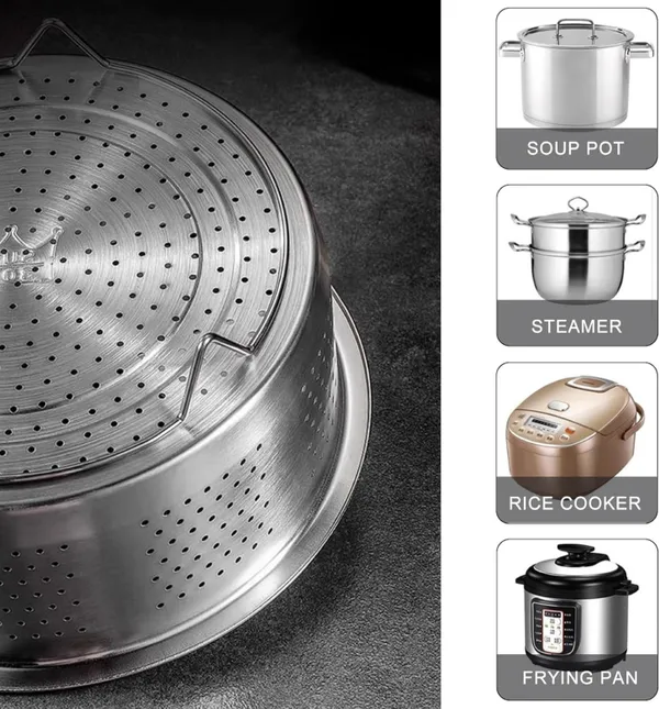Silver_20Cm_Stainless_Steel_Steamer_Basket_With_Handle,_–_Rice_Cooker_Steaming_Insert_For_Vegetables,_Meat,_Fish_&_Food_–_Durable_Metal_Steamer_For_Kitchen_Cookware_&_Warmers