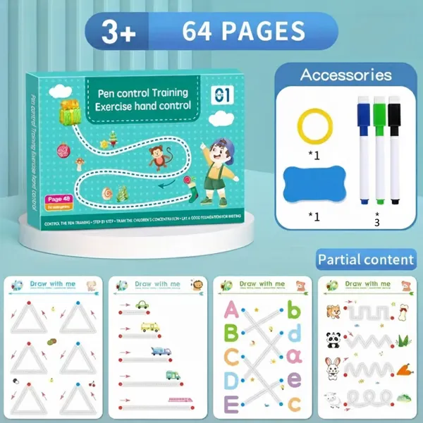 Green_64_Pages_Reusable_Tracing_Line_Book_To_Improve_Handwriting_For_Kids,_Reusable_Magic_Practice_Copybook_Kit,_Practice_Letters,_Numbers,_Shapes_&_Lines_With_Disappearing_Ink,_Writing_Practice_&_Pen_Control_Workbook_Set_For_Preschool_Learning_(1_Eraser,_3_Pen)