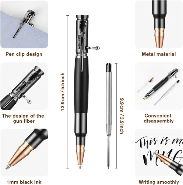 Bolt_Action_Pen,_Bullet_Shaped_Metal_Pen_&_1_Piece_Pen_Refiles_with_Present_Box,_Bullet_Pen_for_Gun_Lover,_Stylish_&_Fun_Ballpoint_Pens_for_All_Ages,_Ink_Refillable_Office,_School,_Decor_Gift_for_Students_&_Colleague._(Black)