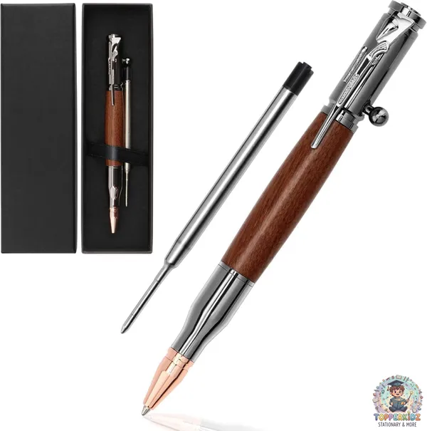 Bolt_Action_Pen,_Bullet_Shaped_Metal_Pen_&_1_Piece_Pen_Refiles_with_Present_Box,_Bullet_Pen_for_Gun_Lover,_Stylish_&_Fun_Ballpoint_Pens_for_All_Ages,_Ink_Refillable_Office,_School,_Decor_Gift_for_Students_&_Colleague._(Brown)